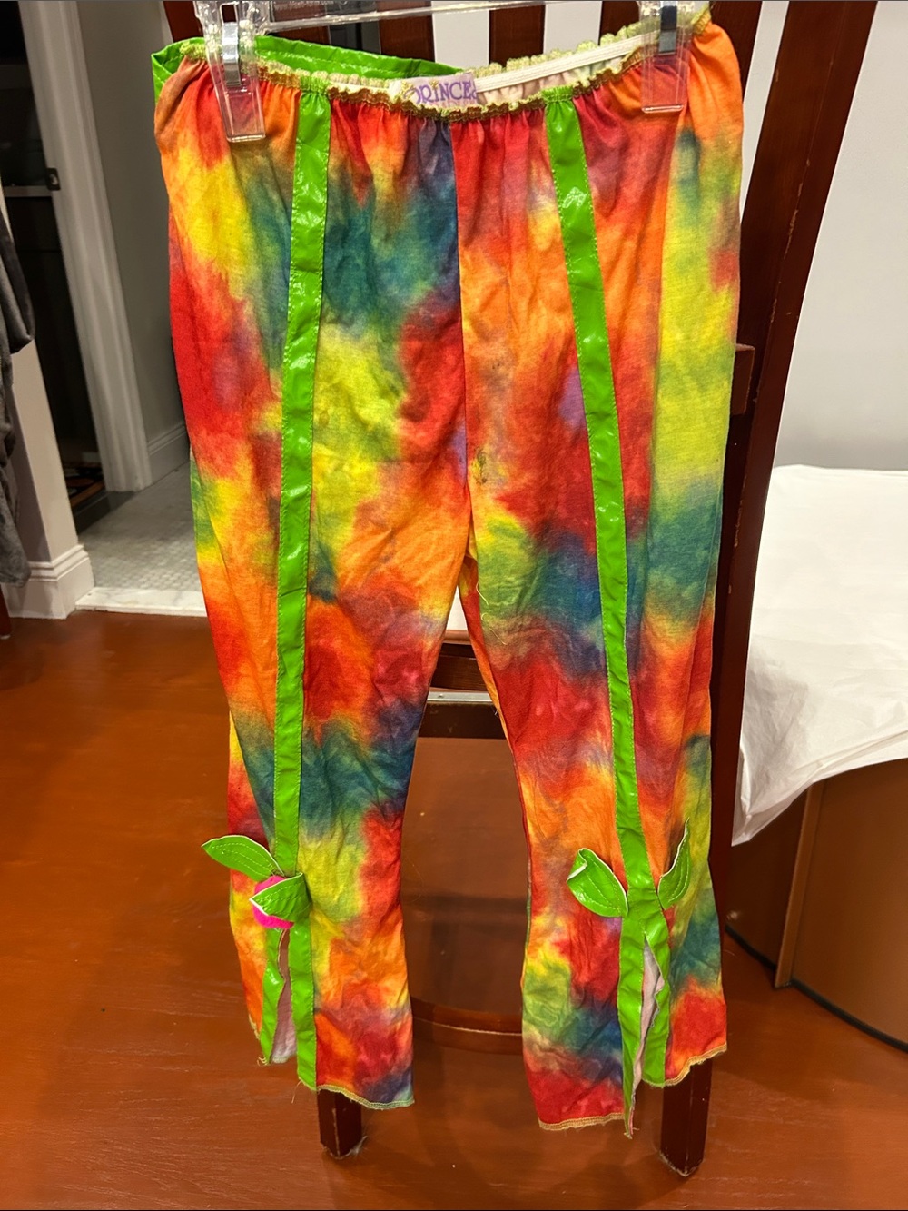 Kids Rainbow Tie-Dye Leggings with Lime Trim - Costume